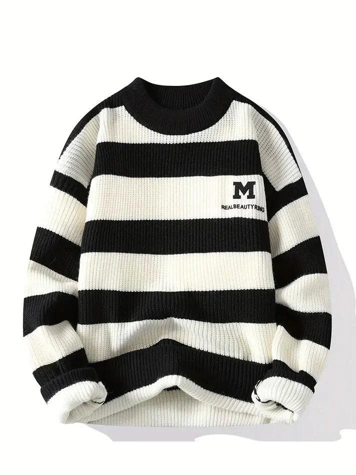 ParissPrints Striped Knit Sweater – Classic Black & White Comfortwear
