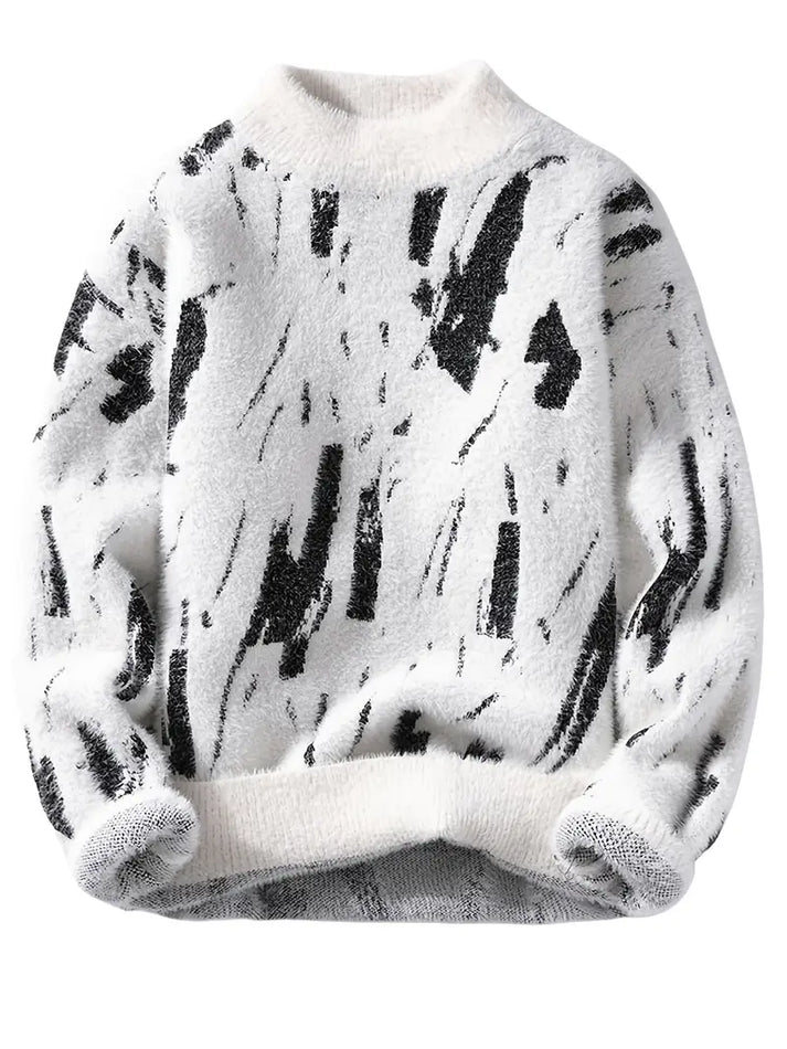ParissPrints Abstract Fuzzy Sweater – Artistic Black & White Cozy Statement