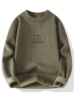 Commisely Minimal Embroidered Knit Sweater – Olive Green