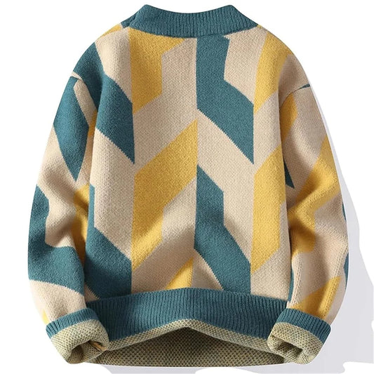 ParissPrints “Geo Retro” Knit Sweater – Teal & Mustard