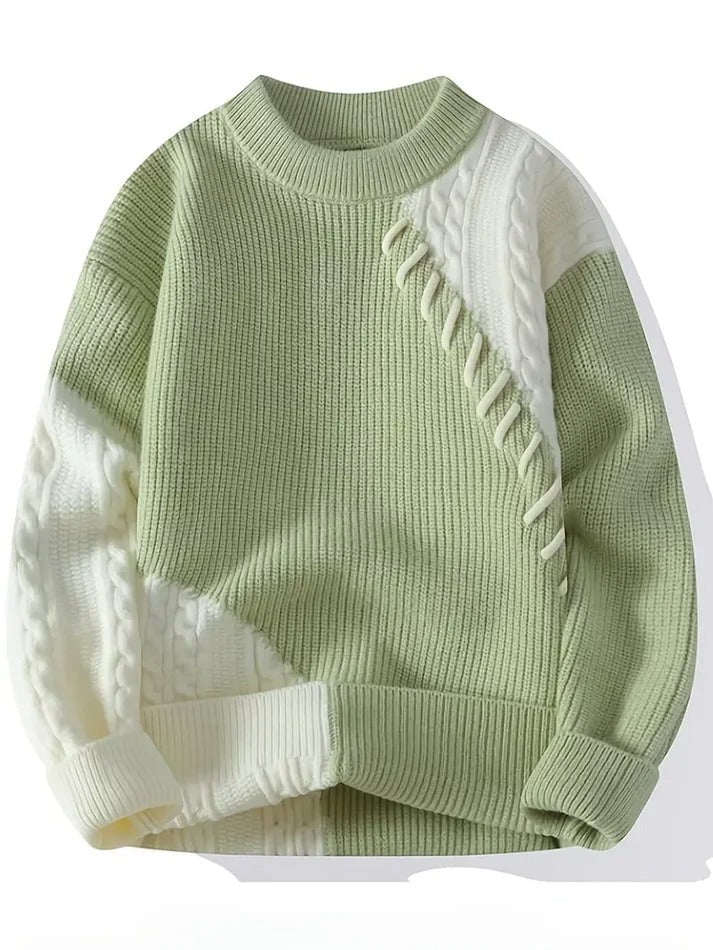 ParissPrints Pastel Patch Knit Sweater – Soft Green & Cream Comfort