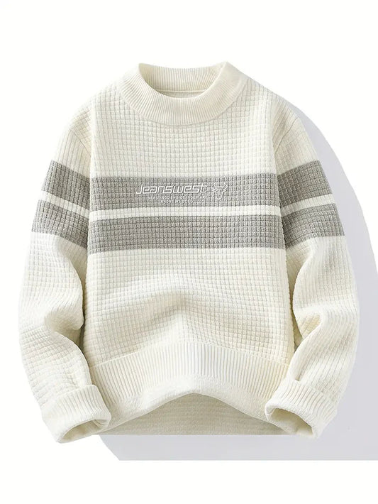 ParissPrints Waffle Knit Sweater – Elegant Cream & Grey Minimal Classic