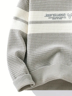 Commisely Textured Knit Sweater – Cream & Gray Block Stripe