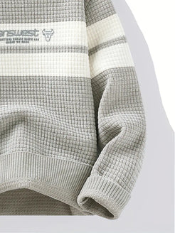 Commisely Textured Knit Sweater – Cream & Gray Block Stripe